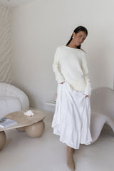 Sugar Petal Off-Shoulder Strickpullover Weiß