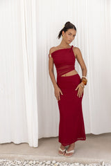 Summer Moon schulterfreies Maxikleid Rot