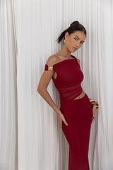 Summer Moon schulterfreies Maxikleid Rot