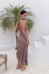 Palmenversprechen Neckholder-Maxikleid Braun