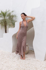 Palmenversprechen Neckholder-Maxikleid Braun