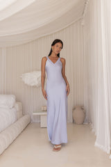 Maxikleid aus Satin „Wildflower Way“, Blau