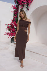 Summer Moon Off-Shoulder Maxikleid Braun