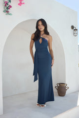 Yours With Love Neckholder Maxikleid Marineblau