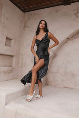 HELLO MOLLY Gepunktetes Moment Satin Polka Dot Midikleid Schwarz