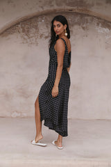 HELLO MOLLY Gepunktetes Moment Satin Polka Dot Midikleid Schwarz