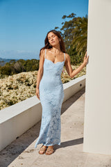 Dinner Plans Maxi-Spitzenkleid Blau