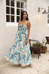 Trägerloses Maxi-Kleid "Regenwald-Oase" Blau