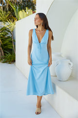 Urlaubszeit Leinen Maxikleid Blau