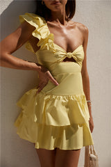 Gerüschtes Minikleid Gelb