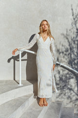 Layla Langarm-Maxikleid Creme