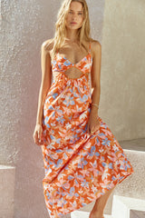 FORTUNATE ONE Maxikleid aus Satin für den Sommer Orange