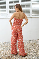 Bustier-Crop-Top in Orange mit tropischem Print
