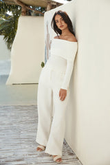 Verity Off-Shoulder Langarm-Strickoberteil Creme