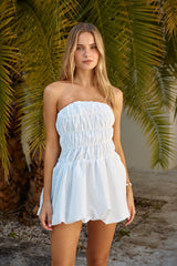 Süßes Mädchen Bubble Hem Minikleid Weiß