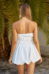 Süßes Mädchen Bubble Hem Minikleid Weiß