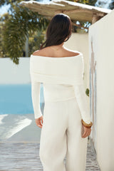 Verity Off-Shoulder Langarm-Strickoberteil Creme