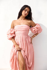 High Tea Off-Shoulder Maxikleid Rosa