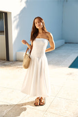 Lily Bubble-Saum Maxikleid Weiß