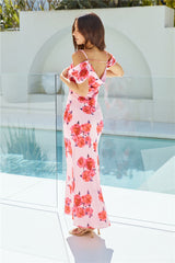 Maxikleid „Blooming Love“ aus Satin in Pink