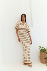 Maxikleid aus Strick "Cobble Stone" Creme