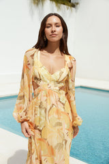 Starlight Blooms Maxikleid mit langen Ärmeln Gelb