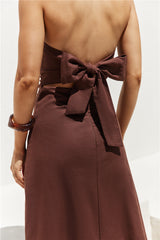 Yasmin trägerloses Maxikleid Braun