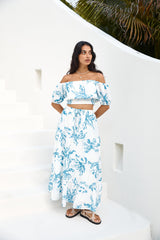 Island Whisper Carmen-Crop-Top Blau