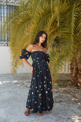 Bonnie Off-Shoulder Maxikleid Schwarz