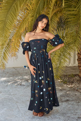 Bonnie Off-Shoulder Maxikleid Schwarz