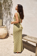 Exotisches Strickmaxikleid Grün