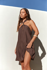 Swaying Shadows Neckholder-Minikleid Braun