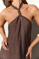 Swaying Shadows Neckholder-Minikleid Braun