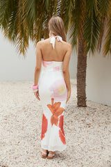 Cabana Blooms Neckholder-Maxikleid aus Mesh, Weiß