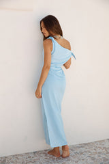 Arktischer Reiz Leinen-Maxikleid Blau