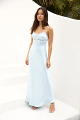 Maxikleid aus Satin „Leicht wie eine Feder“, Blau