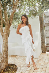 Ozeanmelodie Midi-Kleid Weiß
