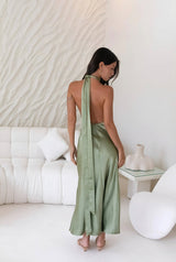 In My Feelings Satin Maxikleid Olive
