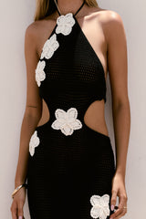 Monaco Sun Strick Maxikleid mit Neckholder in Schwarz