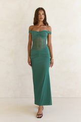 Always Dreaming Spitzen Off-Shoulder Maxikleid Petrol