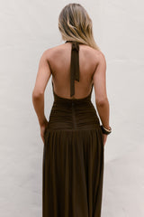 Robin Mesh Neckholder Maxikleid Braun