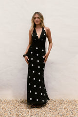 Dancing Stars Polka Dot Neckholder Maxikleid Schwarz