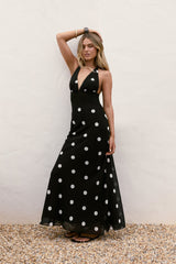 Dancing Stars Polka Dot Neckholder Maxikleid Schwarz