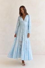 Time Floats By Maxi-Kleid mit langen Ärmeln Blau