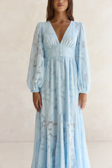 Zeit vergeht Langarm Maxikleid Blau