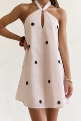 Faith In You Polka Dot Neckholder Minikleid Beige