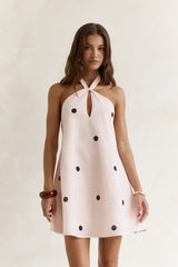 Faith In You Polka Dot Neckholder Minikleid Beige