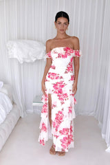 Rosella schulterfreies Maxi-Kleid in Pink