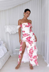 Rosella schulterfreies Maxi-Kleid in Pink