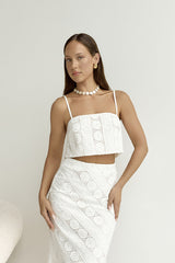 Island Calm Besticktes Crop Top Weiß